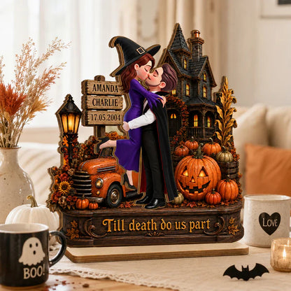 Personalized 2-Layer Wooden Plaque, Witch & Vampire Couple Haunted House Decor, Unique Gift for Couple