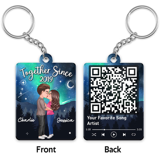 Acrylic Keychain Personalized with Starry Galaxy Kissing Couple and Favorite Song QR Code Style, Sweet Couple Gift for Her