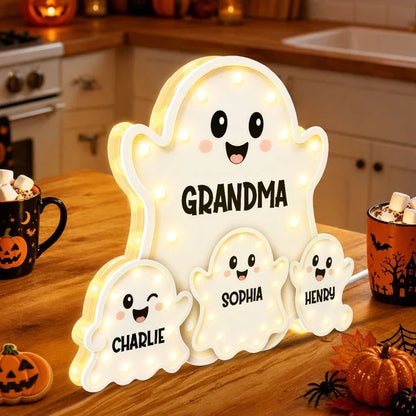 Personalized Acrylic Light Box, Cute Ghost Family Halloween Decor, Unique Gift for Grandma