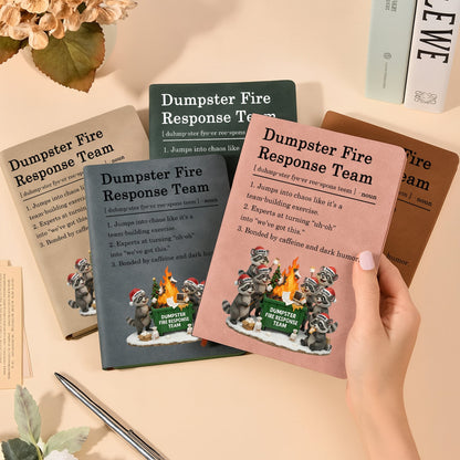 Leather Journal Dumpster Fire Response Team Cute Raccoon Chaos Crew Design, Personalized Funny Gift for Coworkers