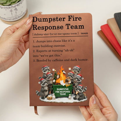 Leather Journal Dumpster Fire Response Team Cute Raccoon Chaos Crew Design, Personalized Funny Gift for Coworkers