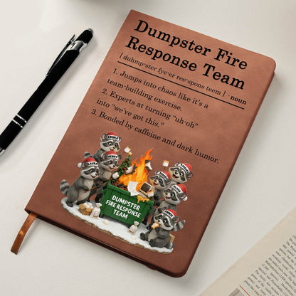 Leather Journal Dumpster Fire Response Team Cute Raccoon Chaos Crew Design, Personalized Funny Gift for Coworkers