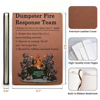 Leather Journal Dumpster Fire Response Team Cute Raccoon Chaos Crew Design, Personalized Funny Gift for Coworkers