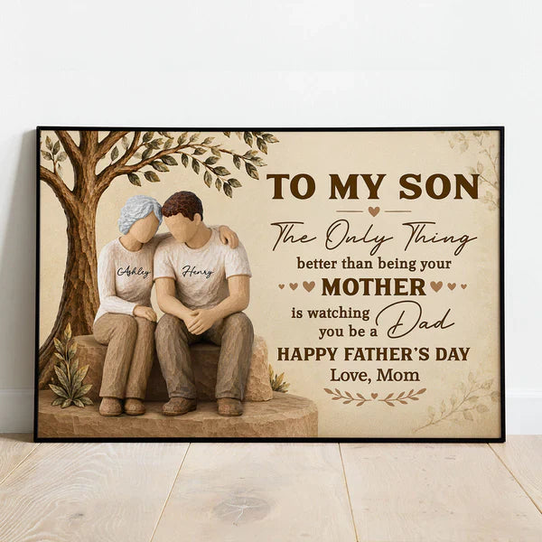 Personalized Poster for Son, Mom and Son Sitting Together, Unique Father's Day Gift