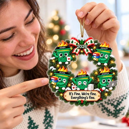 Personalized Acrylic Ornament, Cute Dumpster Fire Office Wreath, Unique Christmas Gift for Coworkers
