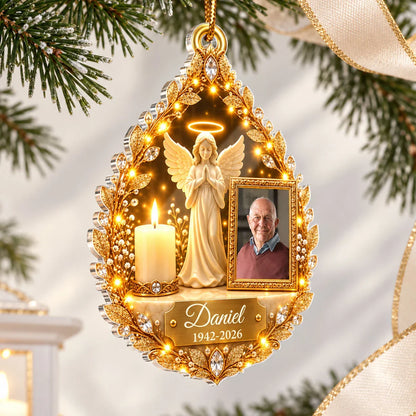 Personalized Acrylic Ornament, Praying Guardian Angel and Candle Memorial, Unique Sympathy Gift for Family