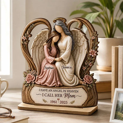 Personalized 2-Layer Wooden Plaque, Warm Angel and Daughter Embrace, Unique Sympathy Gift for Daughter