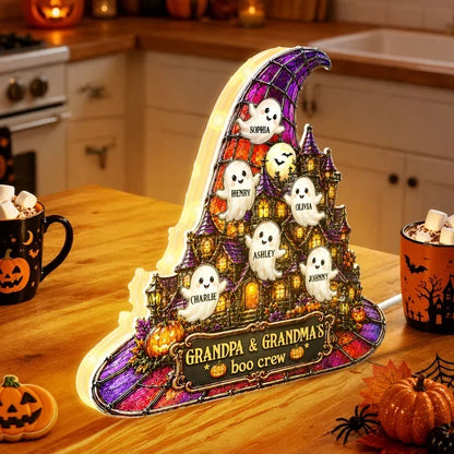 Personalized Acrylic Light Box, Cute Ghosts at a Haunted House, Unique Halloween Gift for Grandparents