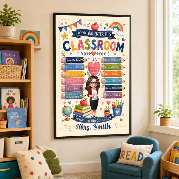 Personalized Teacher Poster, Watercolor Classroom Wall Art With Encouraging Quotes, Unique Creative Gift for Teacher