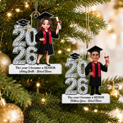 2-Layer Wooden Plaque, Personalized Class of Keepsake with Graduate in Cap and Gown, Unique Graduation Gift