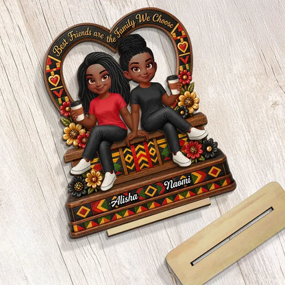 Personalized 2-Layer Wooden Plaque with Sitting Friends & Coffee, Unique Creative Gift for Friend