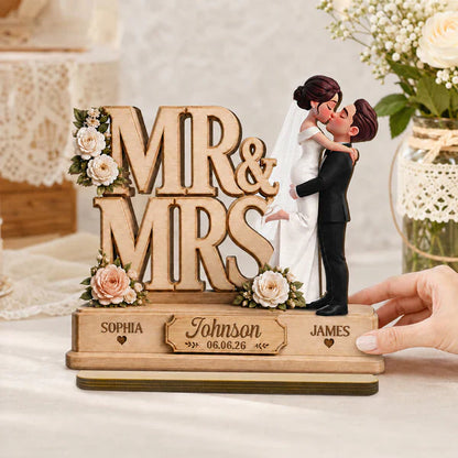 Personalized Wooden Plaque With Mr & Mrs Wedding Design, Kissing Couple, Unique Creative Gift