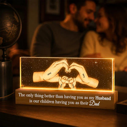 Personalized Block LED Light Plaque for Dad, Family Hands Warm Night Light, Unique Father's Day Gift