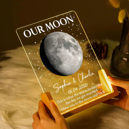 Personalized Moon Phase LED Light Frame, Unique Gift for Couple, Warm Starry Wedding Anniversary Keepsake