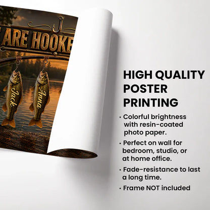 Fishing Rod Sunset Lake Poster, We Are Hooked On Papa, Unique Gift For Dad