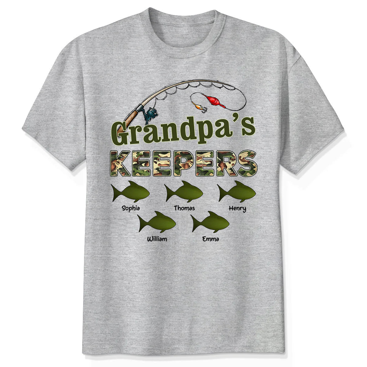 Grandpa's Keepers Camouflage Fishing Shirt – Personalized 2026 Father's Day Gift with Kids' Names