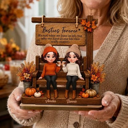 Personalized Wooden Plaque, Besties Forever Friendship Keepsake, Creative Gift for a Close Friend with Warm Fall Decor