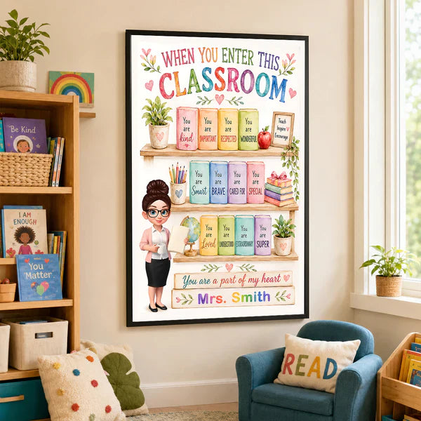 Personalized Teacher Poster, Colorful Classroom Affirmation Wall Art, Unique Creative Gift for Teacher