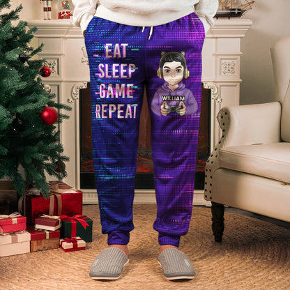 Custom Pixel Gamer Cartoon Sweatpants, Neon Print "Do Not Disturb" Gaming Joggers, Creative Gift
