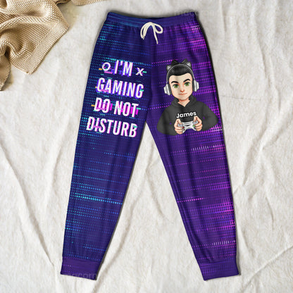 Custom Pixel Gamer Cartoon Sweatpants, Neon Print "Do Not Disturb" Gaming Joggers, Creative Gift