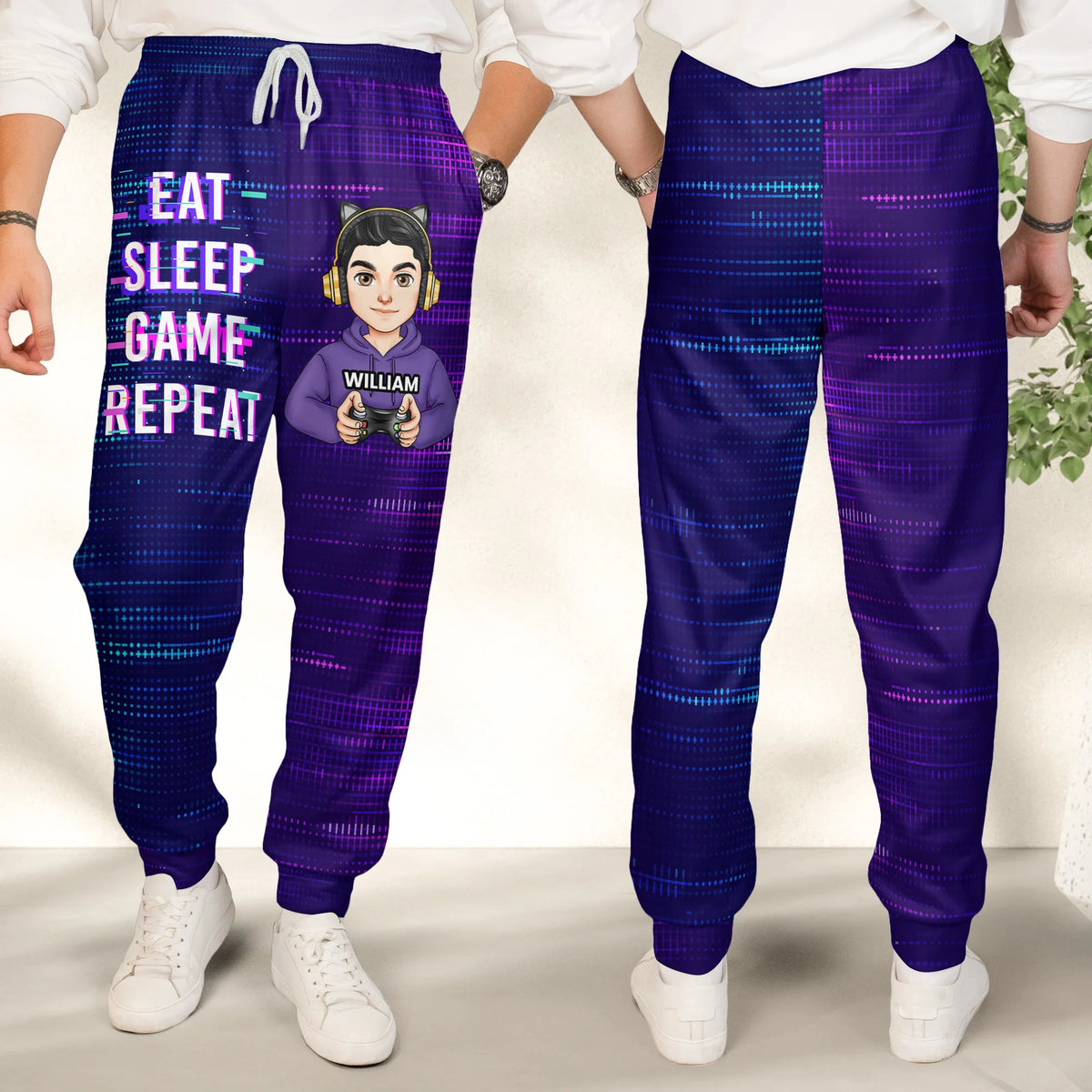 Custom Pixel Gamer Cartoon Sweatpants, Neon Print "Do Not Disturb" Gaming Joggers, Creative Gift