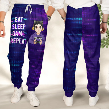 Custom Pixel Gamer Cartoon Sweatpants, Neon Print "Do Not Disturb" Gaming Joggers, Creative Gift