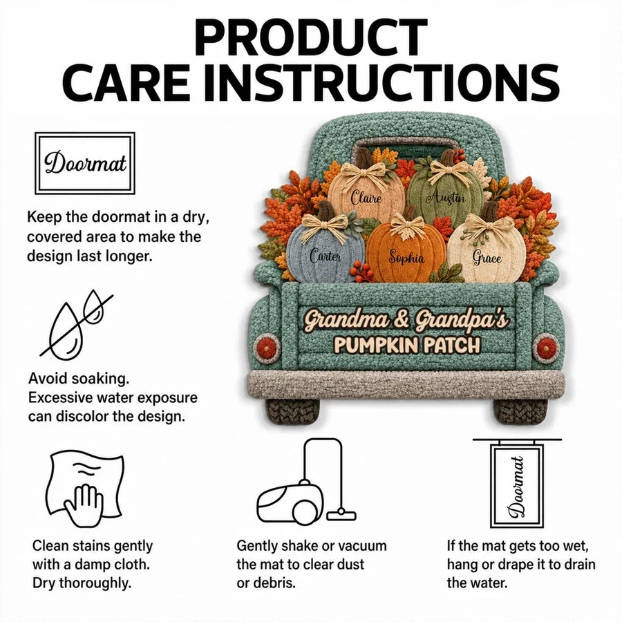Personalized Shaped Doormat, Autumn Pumpkin Truck Decor, Unique Gift for Grandma and Grandpa