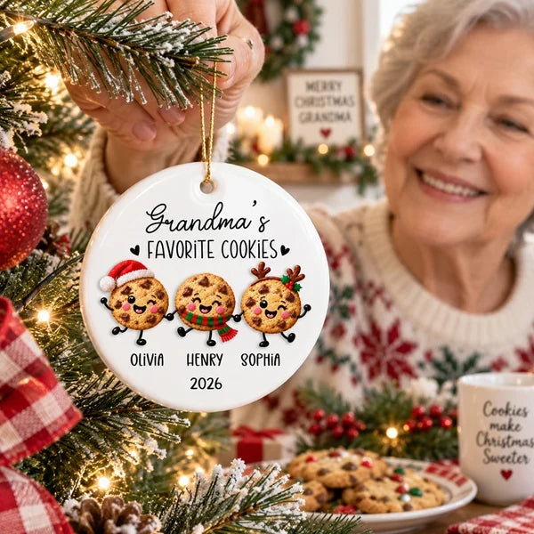 Personalized Ceramic Ornament with Cookies Holding Hands, Unique Christmas Tree Gift for Grandma