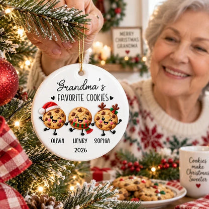 Personalized Ceramic Ornament with Cookies Holding Hands, Unique Christmas Tree Gift for Grandma