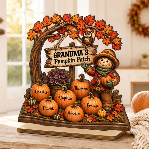 Personalized 2-Layer Wooden Plaque, Grandma's Pumpkin Patch Fall Decor, Unique Gift for Grandma