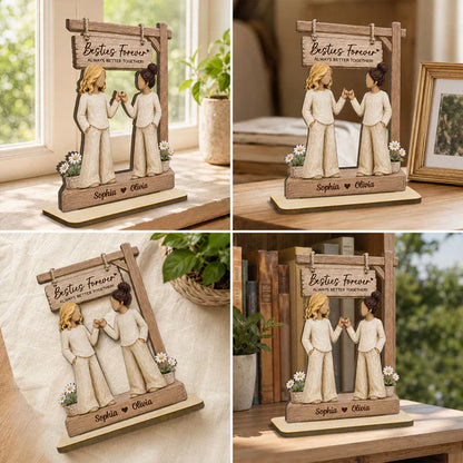 Personalized 2-Layer Wooden Plaque, Besties Forever Pinky Promise Sign, Unique Gift for Best Friend