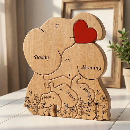 Personalized Elephant Family Wooden Puzzle Plaque, Custom Keepsake for Mom & Dad, Sweet Family Decor, Unique Gift
