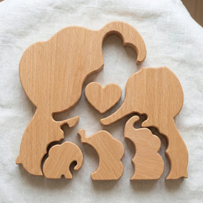 Personalized Elephant Family Wooden Puzzle Plaque, Custom Keepsake for Mom & Dad, Sweet Family Decor, Unique Gift