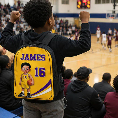 Kids School Backpack with Cute Basketball Player Art, Personalized Unique Creative Gift for School & Daycare