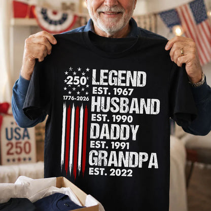 Personalized 250 Legend Classic Tee, Front Porch American Flag Unique Gift for Dad & Grandpa