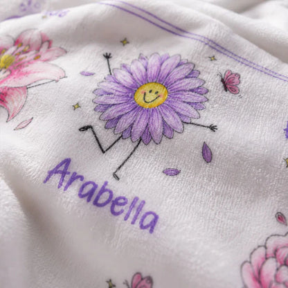 Personalized Fleece Blanket Held by Kids, Grandma's Garden Birth Flower Doodles, Unique Gift for Grandma