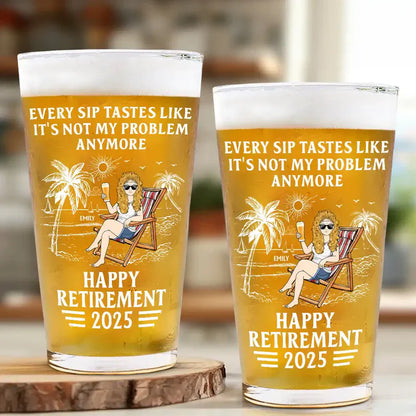 Personalized Retirement Beer Glass With Beach Lounge Design Funny Gift Idea For Men A Classy Home Bar Keepsake