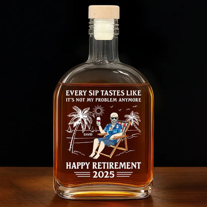 Personalized Glass Spirits Decanter With Funny Retirement Quote Beach Chair Design Unique Gift For Dad Or Coworker