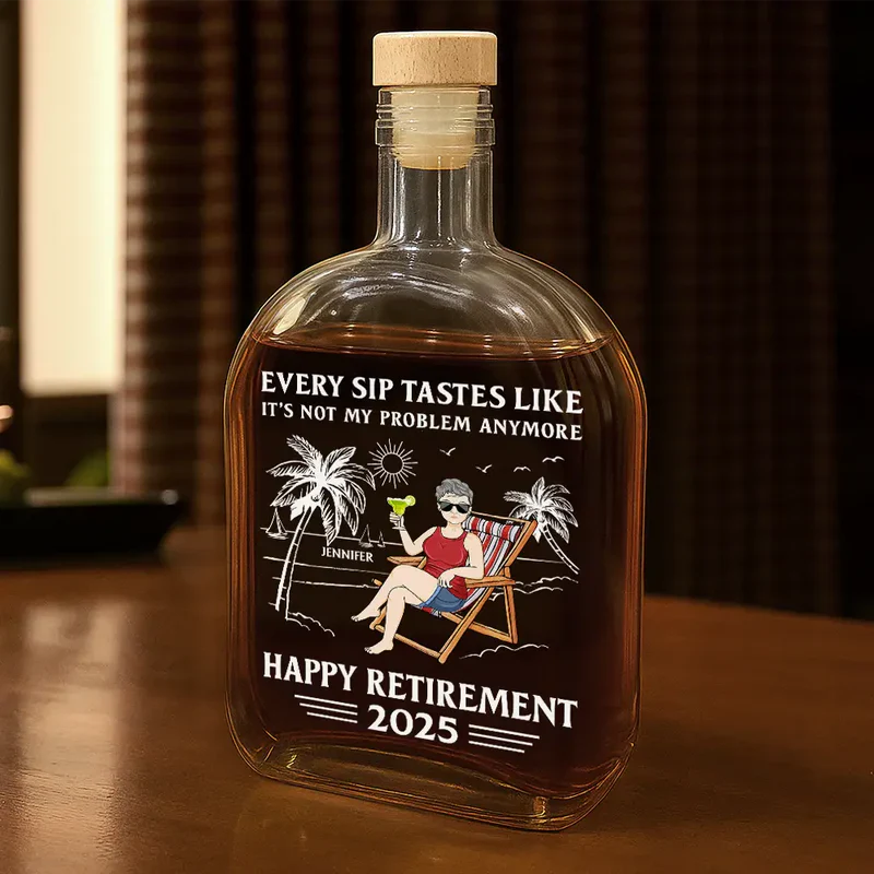 Personalized Glass Spirits Decanter With Funny Retirement Quote Beach Chair Design Unique Gift For Dad Or Coworker