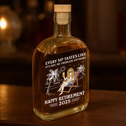 Personalized Glass Spirits Decanter With Funny Retirement Quote Beach Chair Design Unique Gift For Dad Or Coworker