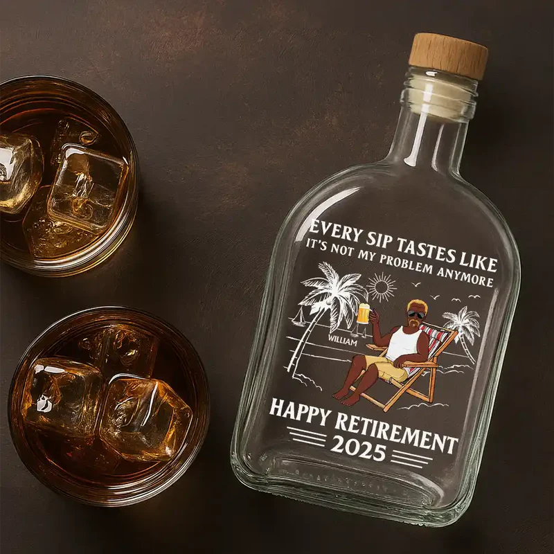 Personalized Glass Spirits Decanter With Funny Retirement Quote Beach Chair Design Unique Gift For Dad Or Coworker
