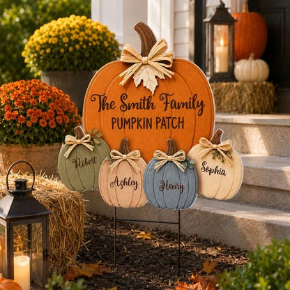 Personalized Shaped Yard Sign, Rustic Family Pumpkin Patch Decor, Unique Fall Gift for Family