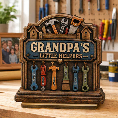 Personalized 2-Layer Wooden Plaque With Workshop Tools, Unique Father's Day Gift for Grandpa