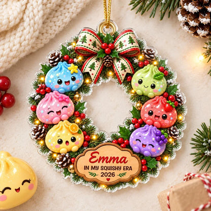 Acrylic Ornament with Colorful Dumpling Wreath, Personalized Christmas Keepsake, Creative Gift for Family