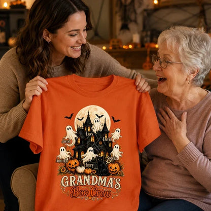 Personalized Grandma's Boo Crew Classic Tee, Haunted House Ghosts, Unique Gift for Grandma