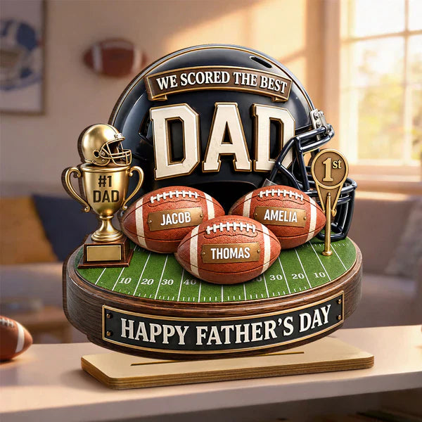 We Scored The Best Dad 2-Layer Wooden Plaque, Football Keepsake for Father's Day, Creative Gift