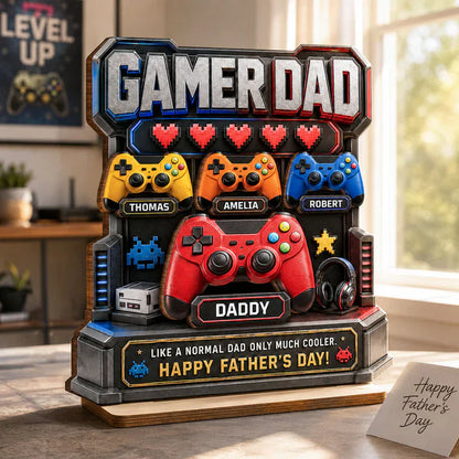 Personalized Gamer Dad Wooden Plaque, Arcade Controller Unique Gift for Dad on Father's Day