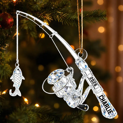 Personalized Acrylic Ornament, Fishing Rod and Catch Keepsake, Creative Christmas Gift for Fishing Lover