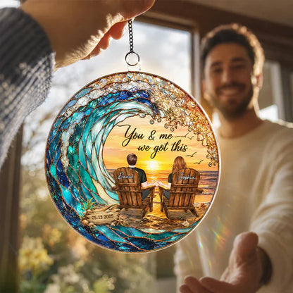 Custom Acrylic Suncatcher Ornament with You & Me Beach Art, Creative Gift for a Couple, Warm Window Glow