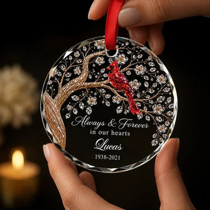 Always & Forever in Our Hearts Crystal Ornament, Personalized Remembrance, Creative Sympathy Gift for Loved Ones
